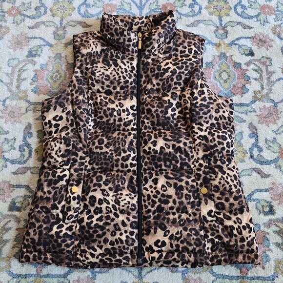 Charter Club Leopard Print Puffer Vest Women's M - Picture 1 of 5